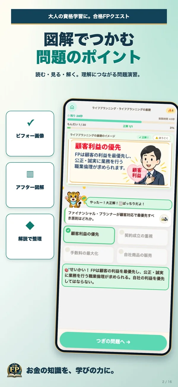 合格！FPクエストの画面