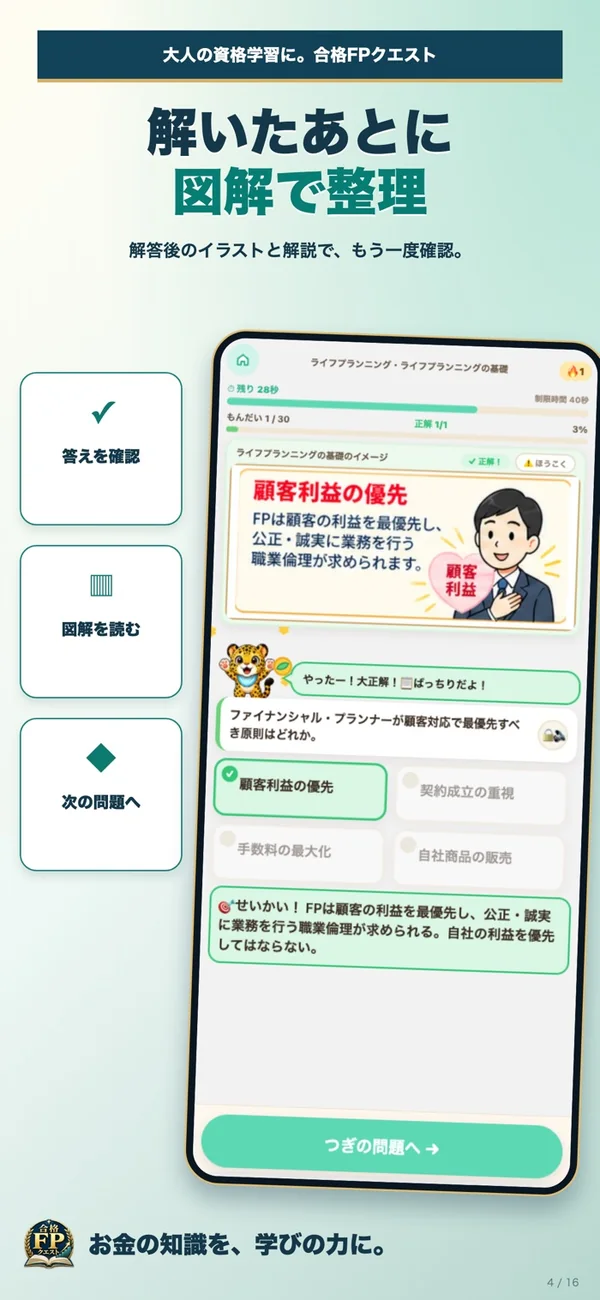 合格！FPクエストの画面 4