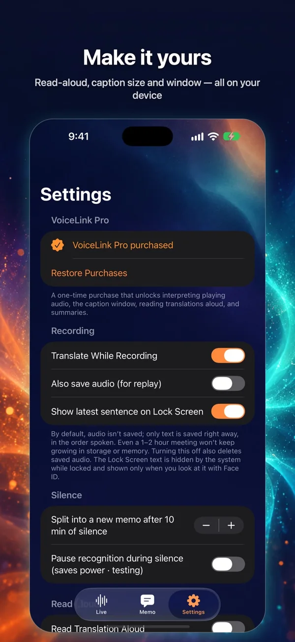 VoiceLink AI Translator screen